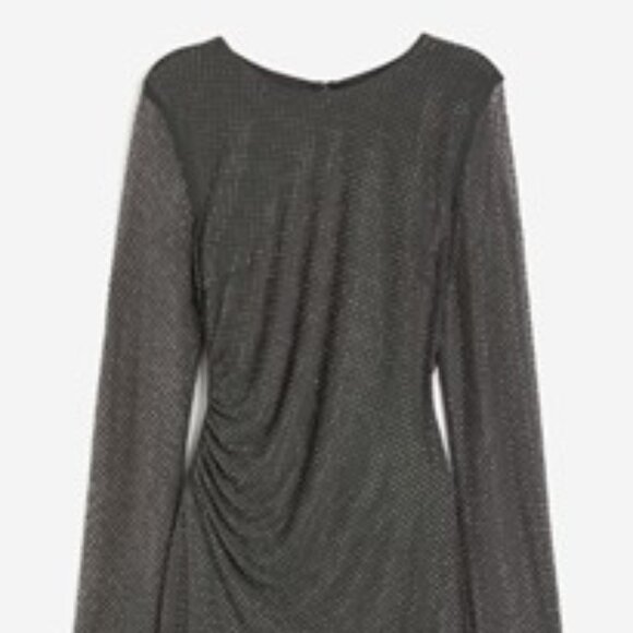 Rhinestone-embellished dress dark grey long sleeve mesh sz S H&M - Picture 13 of 16